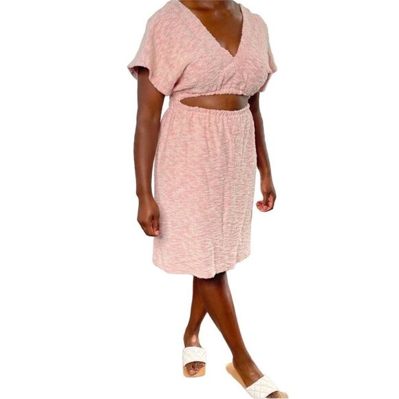 Anthropologie Poppy + Pima Cutout Deep V Knit MIDI Dress - Picture 1 of 16